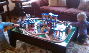 Boys and train table