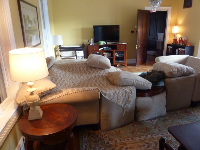 I made the boys a big fort, which I think the three-year-old said was "tewwific!"